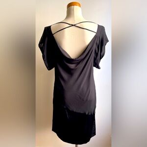 Diane Von Furstenberg Black Silk Chiffon Satin Waterfall Back Column Dress 12